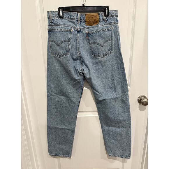 VINTAGE 1995 Levis 505 Jeans Mens Blue Stone Wash Black Bat Wing Tag 36x30 - Picture 6 of 10